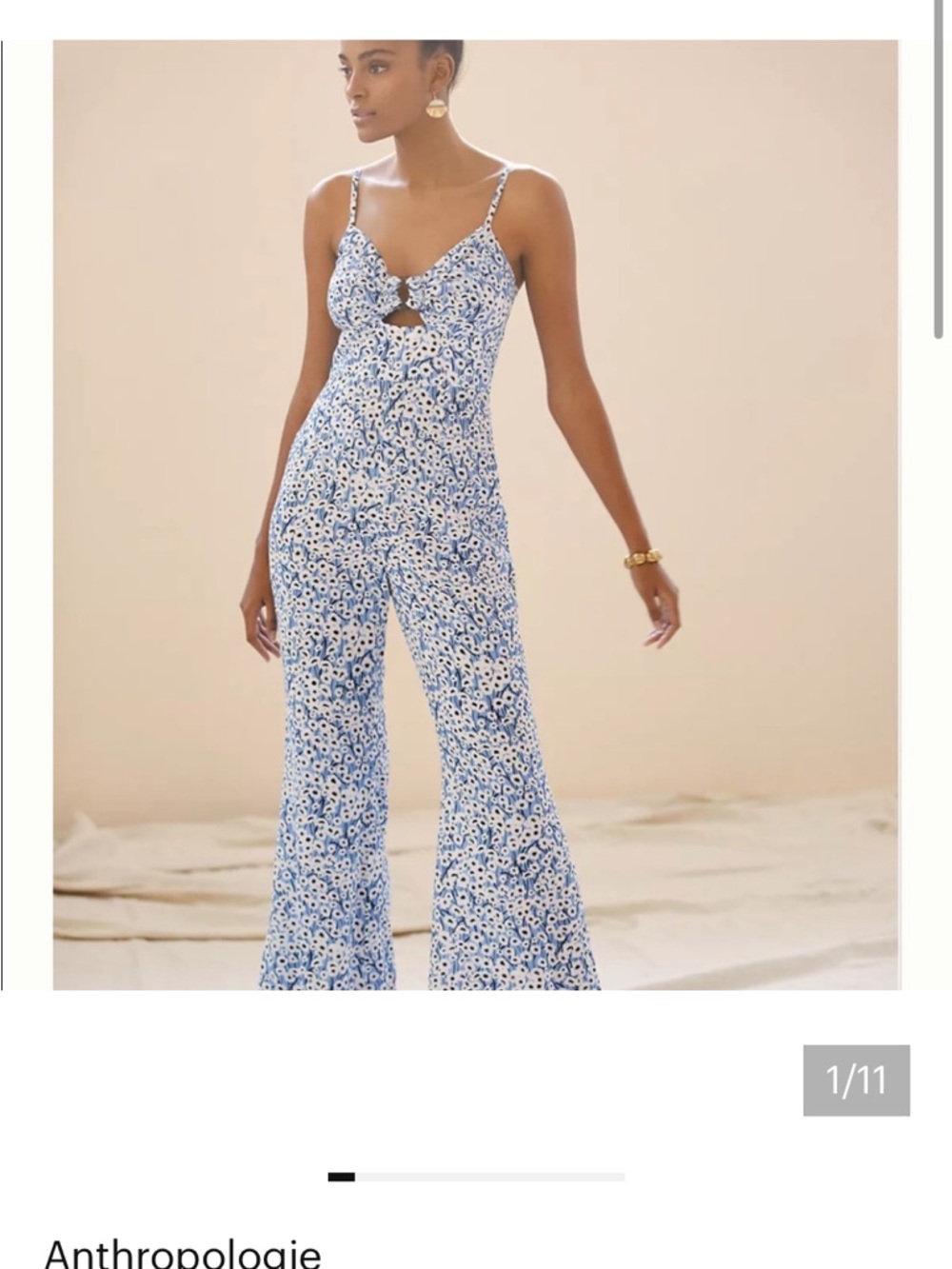 Hutch Anthropologie Blue Floral Cutout Jumpsuit
